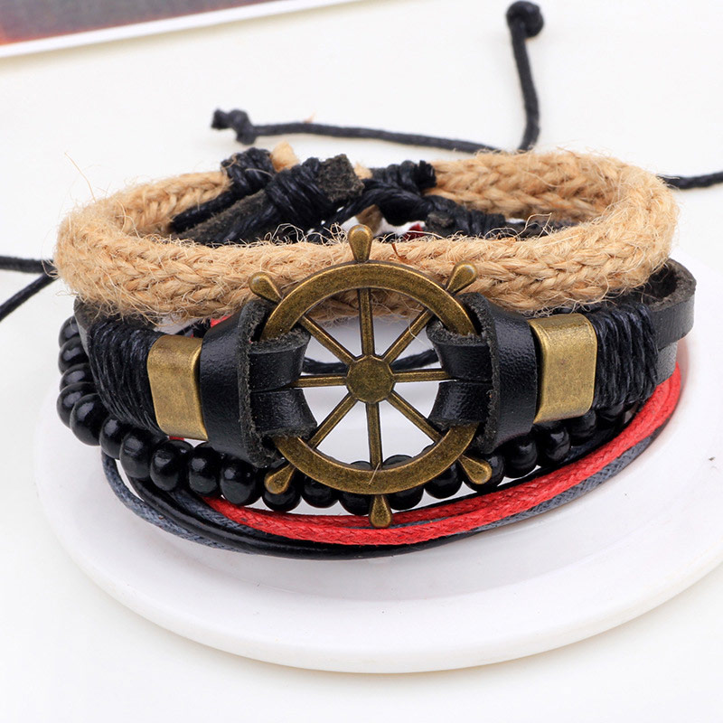 Multi-Loop Wooden Bead Boat Rudder Bracelet