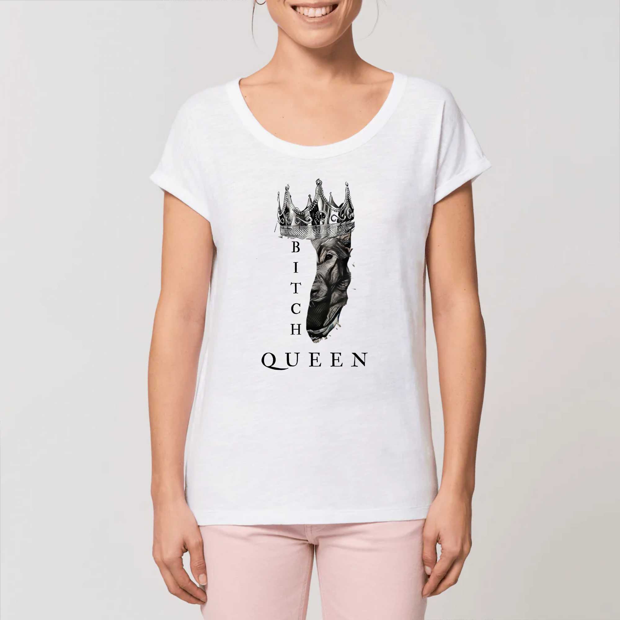 Bitch Queen Crown - Women Slub T-shirt Rolled Sleeve
